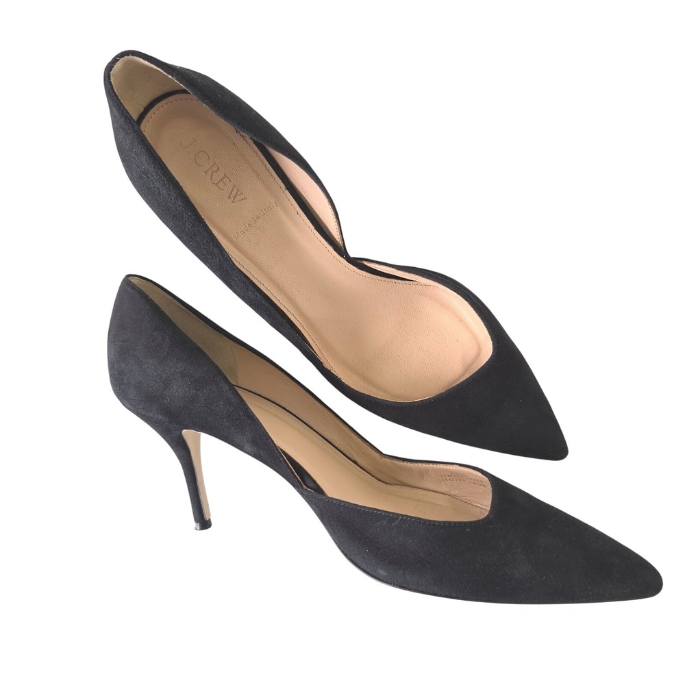 J.Crew Colette Black Suede d'Orsay Pointed Toe Pumps Made in Italy Womens 9.5